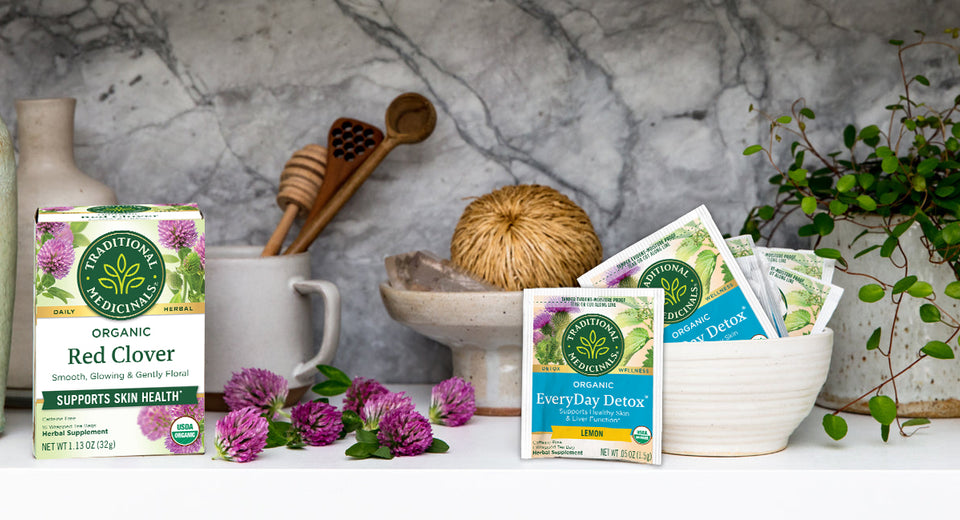 Red Clover and EveryDay Detox tea on shelf