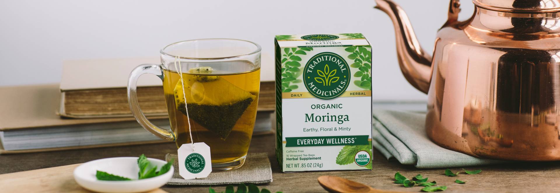 Moringa packaging box on a table