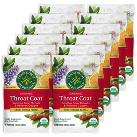 Packs of Throat Coat® Sweet Orange Fennel Lozenges provide cough relief with a soothing sweet orange fennel flavor for your sore throat.