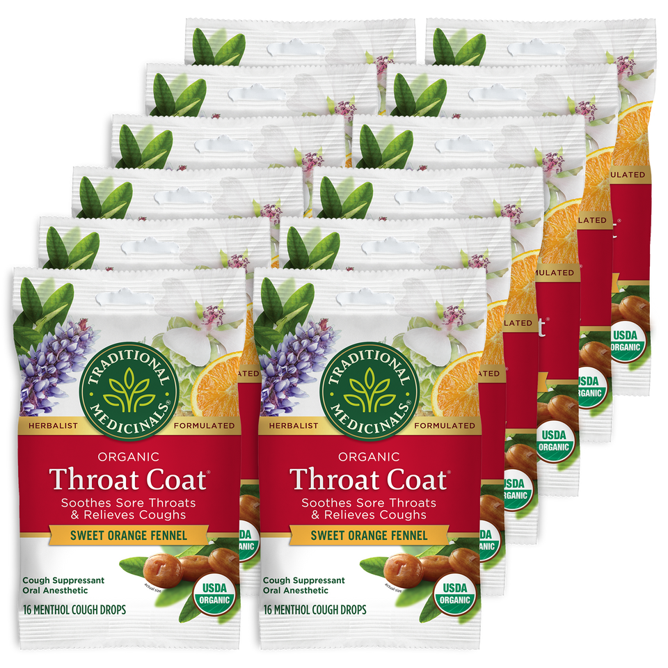 Packs of Throat Coat® Sweet Orange Fennel Lozenges provide cough relief with a soothing sweet orange fennel flavor for your sore throat.